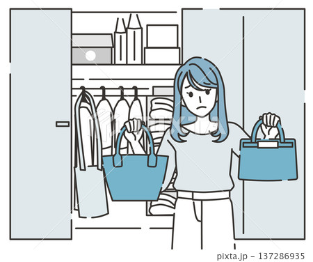 整理整頓に困る女性とごちゃごちゃのクローゼット 137286935