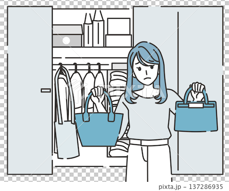 整理整頓に困る女性とごちゃごちゃのクローゼット 137286935