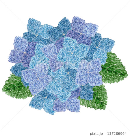 【紫陽花のワンポイント】手刺繍イラスト素材 137286964