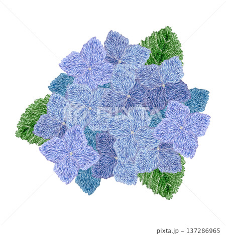【紫陽花のワンポイント】手刺繍イラスト素材 【紫陽花のワンポイント】手刺繍イラスト素材 137286965