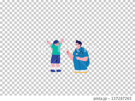 圖:一位男醫生正在和孩子說話 圖:一位男醫生正在和孩子說話 137287265