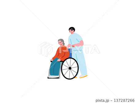 車椅子を押す男性看護師のイラスト 137287266