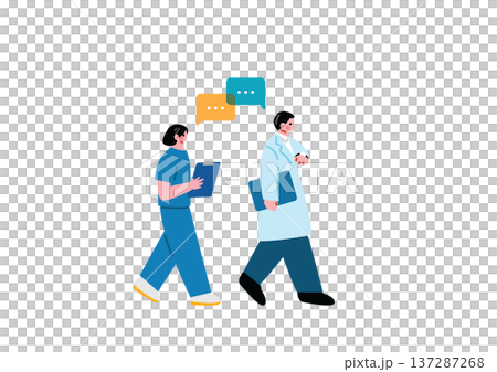 醫護人員邊走邊談的插圖 137287268