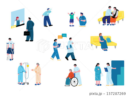 病院を訪れる人々のイラストセット 病院を訪れる人々のイラストセット 137287269