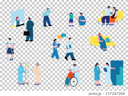 病院を訪れる人々のイラストセット 病院を訪れる人々のイラストセット 137287269