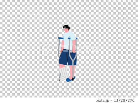 足を怪我して松葉杖を使う男性 137287270