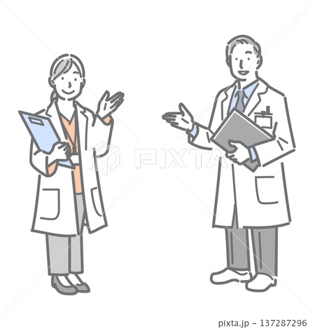 親切に案内をする医師　シンプルでお洒落な線画イラスト 137287296