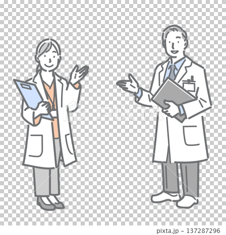 親切に案内をする医師　シンプルでお洒落な線画イラスト 137287296