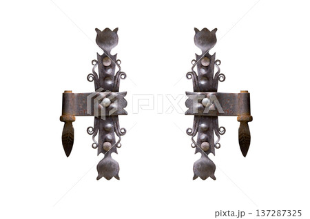 door wrought iron door latches isolated on a white background door wrought iron door latches isolated on a white background 137287325