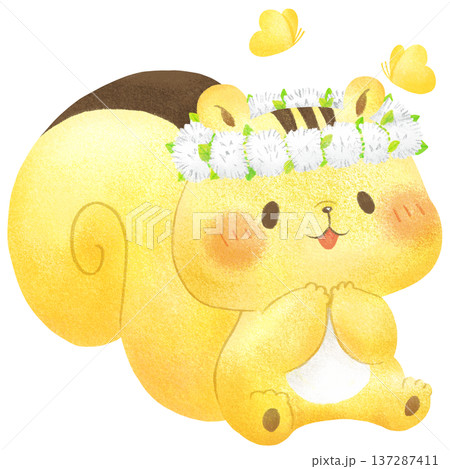 シロツメクサの花冠をつけたリス 137287411