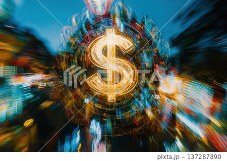 Vibrant Neon Dollar Sign Glowing Effortlessly in a Dynamic Urban Scene Vibrant Neon Dollar Sign Glowing Effortlessly in a Dynamic Urban Scene 137287890