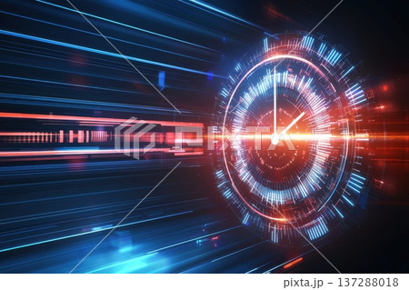 Futuristic Digital Clock Interface Set Against a Cyber-Inspired Background 137288018