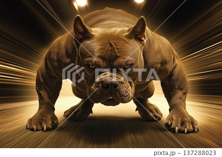 Muscular Bulldog Charging Forward on Race Track in Dynamic Motion Muscular Bulldog Charging Forward on Race Track in Dynamic Motion 137288023