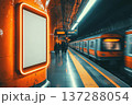 Blank Vertical Poster Mockup with Glowing Neon Elements in Subway Station Setting 137288054