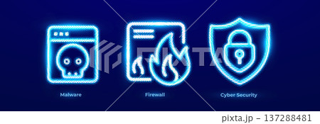 Malware Virus Ransomware Trojan Spyware Threat Detection Icons. Firewall Network Barrier Intrusion Prevention Traffic Filtering Logo. Cyber Security Data Protection Encryption Risk Management. Vector Malware Virus Ransomware Trojan Spyware Threat Detection Icons. Firewall Network Barrier Intrusion Prevention Traffic Filtering Logo. Cyber Security Data Protection Encryption Risk Management. Vector 137288481
