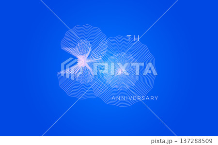 Anniversary Celebration Date Emblem Badge, Abstract 30th Logo Blue Background for Invitation Greeting Card, Corporate Jubilee Sign, Commemorate Occasion Symbol. Wavy Guilloche. Vector Illustration 137288509