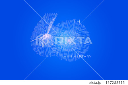 Anniversary Celebration Date Emblem Badge, Abstract 60th Logo Blue Background for Invitation Greeting Card, Corporate Jubilee Sign, Commemorate Occasion Symbol. Wavy Guilloche. Vector Illustration 137288513