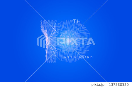 Anniversary Celebration Date Emblem Badge, Abstract 10th Logo Blue Background for Invitation Greeting Card, Corporate Jubilee Sign, Commemorate Occasion Symbol. Wavy Guilloche. Vector Illustration 137288520