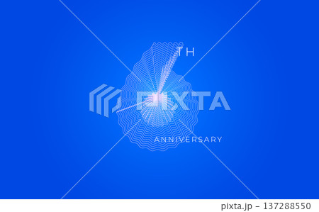 Anniversary Celebration Date Emblem Badge, Abstract 6th Logo Blue Background for Invitation Greeting Card, Corporate Jubilee Sign, Commemorate Occasion Symbol. Wavy Guilloche. Vector Illustration 137288550