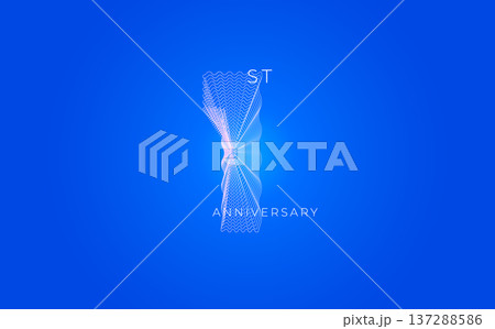 Anniversary Celebration Date Emblem Badge, Abstract 1st Logo Blue Background for Invitation Greeting Card, Corporate Jubilee Sign, Commemorate Occasion Symbol. Wavy Guilloche. Vector Illustration Anniversary Celebration Date Emblem Badge, Abstract 1st Logo Blue Background for Invitation Greeting Card, Corporate Jubilee Sign, Commemorate Occasion Symbol. Wavy Guilloche. Vector Illustration 137288586