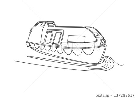 Continuous one line drawing lifeboat or enclosed rescue vessel navigating through water. Protective hull and cabin for maritime emergency missions. Single line draw design vector graphic illustration 137288617