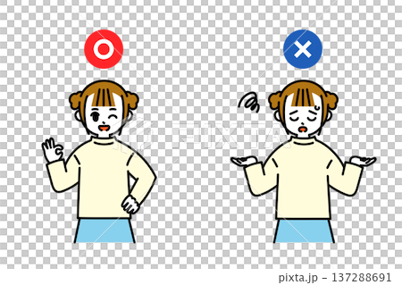 OK・NGサインを出す女の子のイラスト 137288691
