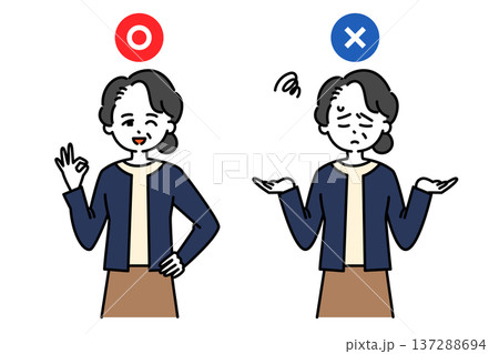OK・NGサインを出す女性のイラスト OK・NGサインを出す女性のイラスト 137288694