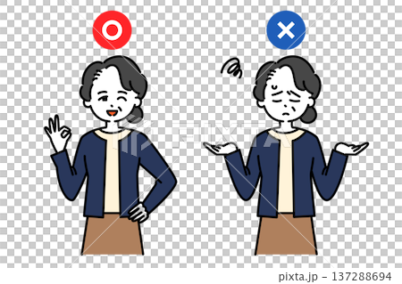 OK・NGサインを出す女性のイラスト OK・NGサインを出す女性のイラスト 137288694