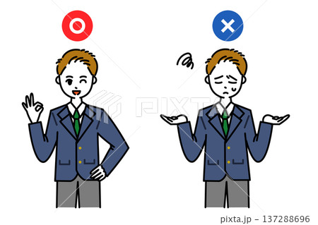 OK・NGサインを出す男子生徒のイラスト OK・NGサインを出す男子生徒のイラスト 137288696