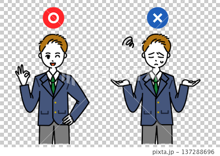 OK・NGサインを出す男子生徒のイラスト OK・NGサインを出す男子生徒のイラスト 137288696