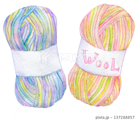 水彩イラスト 手描き カラフルな毛糸 水彩イラスト 手描き カラフルな毛糸 137288857