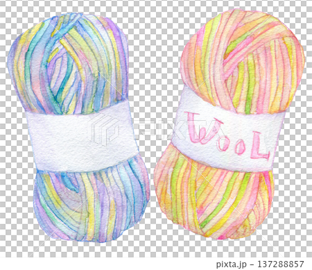 水彩イラスト 手描き カラフルな毛糸 水彩イラスト 手描き カラフルな毛糸 137288857