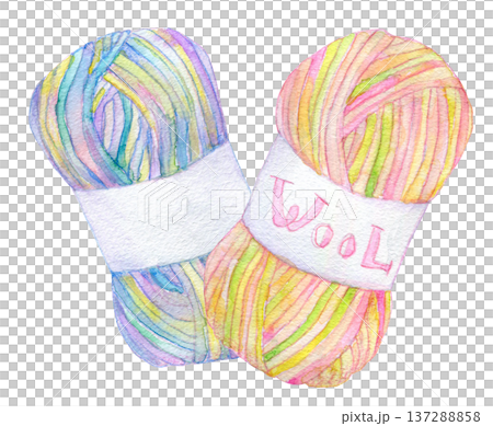 水彩イラスト　手描き　カラフルな毛糸 137288858