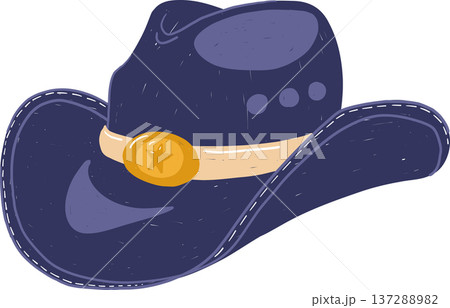 Cattleman style cowboy blue hat in childlike flat cartoon style Cattleman style cowboy blue hat in childlike flat cartoon style 137288982