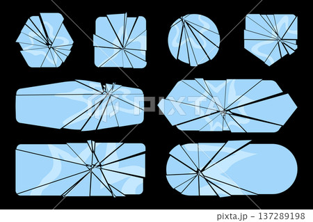 Broken glass buttons and frames set. Cracked blue crystal geometric shapes for game UI or web design 137289198