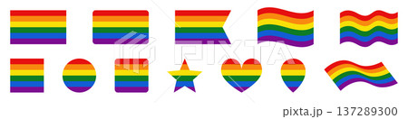 Pride flag set, LGBT rainbow flag icon, heart, gay symbol 137289300