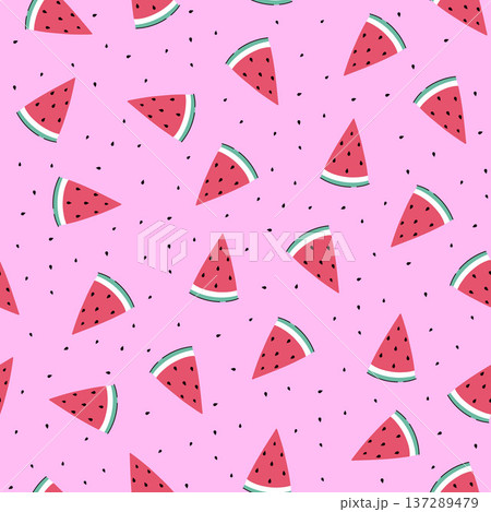Simple seamless pattern with watermelon slices. Vector graphics. Simple seamless pattern with watermelon slices. Vector graphics. 137289479