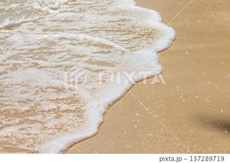 Soft waves kiss golden sand with gentle foam 137289719