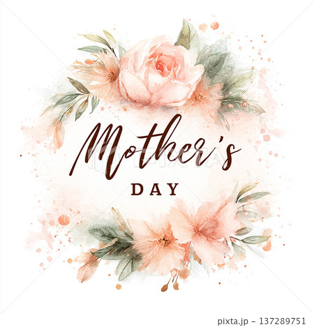 Celebration of Mother's Day with flowers and designs in a soft, light background setting 137289751