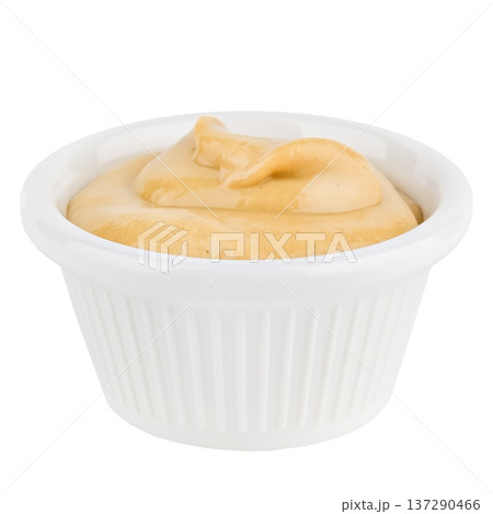 Bowl with mustard sauce isolated on white background Bowl with mustard sauce isolated on white background 137290466