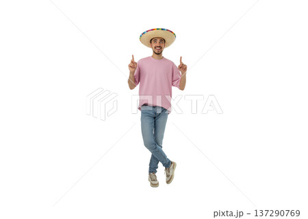 Man smiles in sombrero, fingers up, isolated, PNG Man smiles in sombrero, fingers up, isolated, PNG 137290769