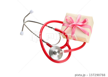 Gift and stethoscope symbolize appreciation for nurses, isolated, PNG Gift and stethoscope symbolize appreciation for nurses, isolated, PNG 137290788