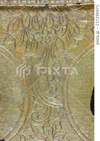 Restoration: gold restoration, old icon. close up. conservation of paintings. conservation of sculptures 137290971