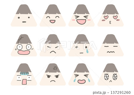 かわいい人物の表情アイコンセット（三角・シンプル・フラット） 137291260