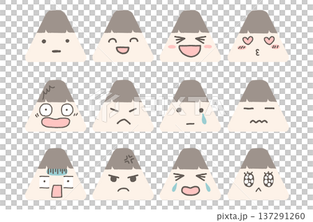 かわいい人物の表情アイコンセット（三角・シンプル・フラット） 137291260
