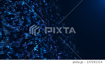 Abstract blue digital particle field with glowing lines and data fragments creating futuristic technology background. Dynamic light pattern with depth and cyber style motion. Abstract blue digital particle field with glowing lines and data fragments creating futuristic technology background. Dynamic light pattern with depth and cyber style motion. 137291314