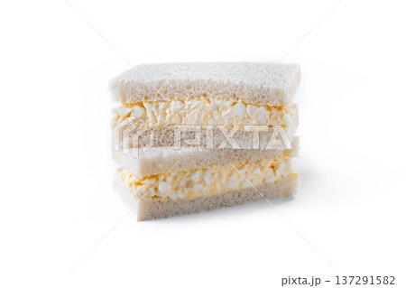 Tamago Sando sandwich isolated on white background. Traditional Japanese sandwich Tamago Sando sandwich isolated on white background. Traditional Japanese sandwich 137291582