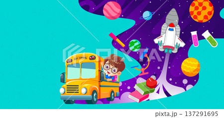 Back to School Illustration with Cute Kid Astronaut Riding Rocket in Space 137291695