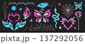 Y2k gothic tattoo stickers, neo tribal pink and blue elements in trendy emo style 137292056