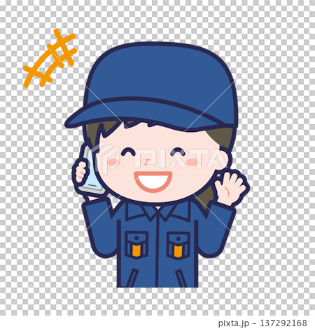 スマートフォンを使う「消防団員」の女性 137292168